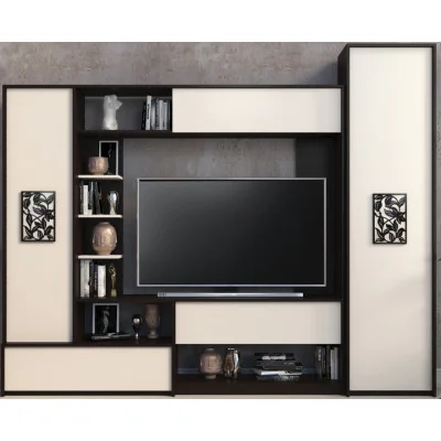 TV wall in the living room with a cabinet Cinnamon 2480x380x2110 mm